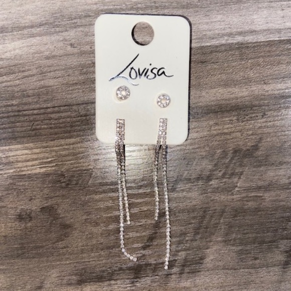 Lovisa Long Drop Glam Sparkle Silver Dangle Stud Earrings - Picture 2 of 6